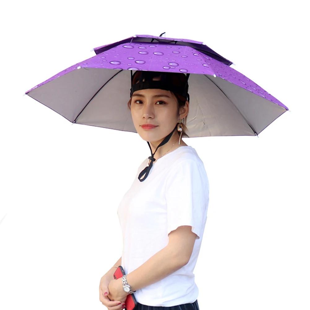 이중 레이어 자외선 차단 우산 모자, 야외 파라솔 낚시 도구